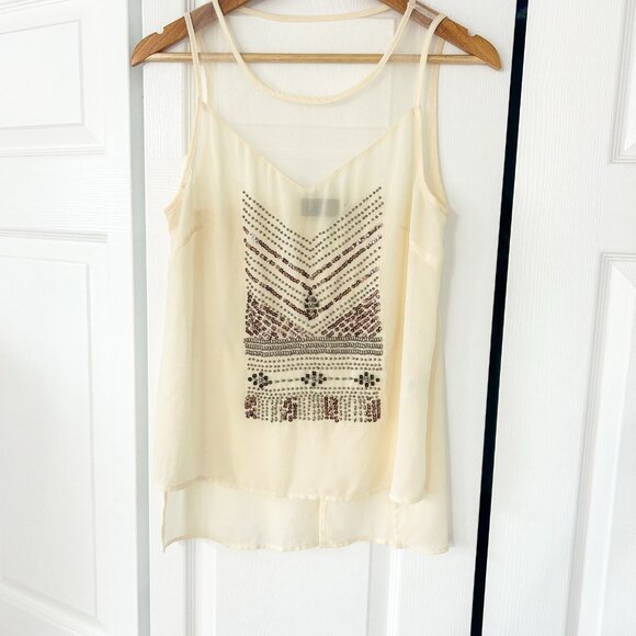 ASTR The Label Cream Sheer Beaded Bronze Tank Top Women’s Size Medium EUC - Picture 1 of 5
